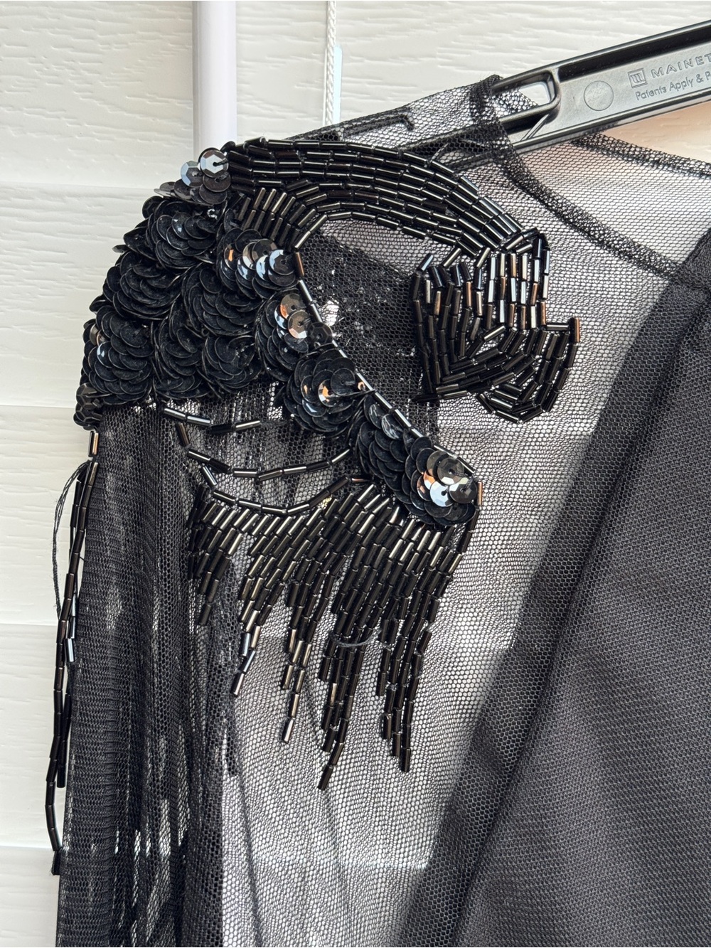 Vivienne Tam Vintage 90s Y2K Beaded Bird Mesh Sheer Fringe Top Size 2 Rare - Picture 6 of 9